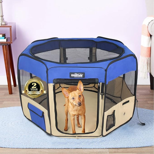 EliteField 2-Door Soft Pet Playpen (2 Year Warranty), Exercise Pen, Multiple Sizes and Colors Available for Dogs, Cats and Other Pets (30" x 30" x 20"H, Royal Blue+Beige)