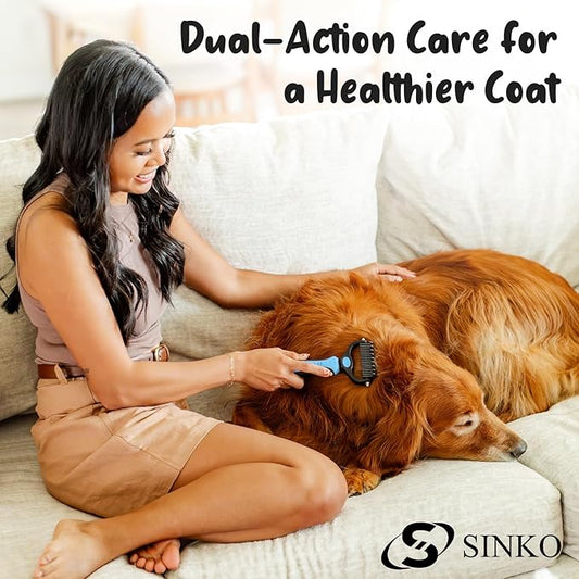 Sinko Undercoat Rake for Dogs & Cats, Dematting Comb with Extra Wide Double-Sided Stainless Teeth for Detangling, Deshedding, Brushing & Removing Shed Fur, Knots, Mats, and Tangles in Pets (Blue)