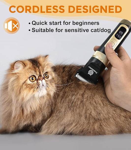 Dog Cat Grooming Kit for Matted Hair - 4-Speed & LCD Dog Clippers for Grooming, Rechargeable for Thick Coats - Low Noise & Low Vibration, Paw Trimmer(C95Pro Set)