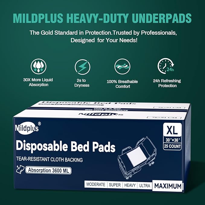 Heavy Duty Underpads 30"X36" ,100 Count, Ultra 10 Times More Absorbent Chucks Pads, Tear-Resistant Disposable Bed Pads with Strength Cloth Backing for Adults, Elderly