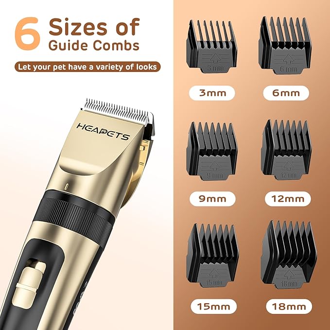 Dog Grooming Clippers, Low Noise, Electric Quiet, Adjustable Clipper Comb, Rechargeable Cordless Dog Hair Clippers for Dogs Cats Pets, Gold