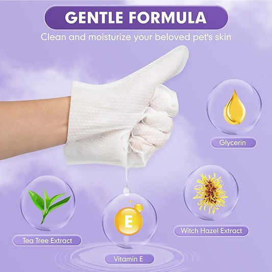 cyeollo Pet Cleaning Wipes for Dogs Fur & Butt, Dog Dry Grooming Bath Glove Wipes for Deodorizing, Lick Safe Cats Cleaning Wipes, Wash Free, 18PCS