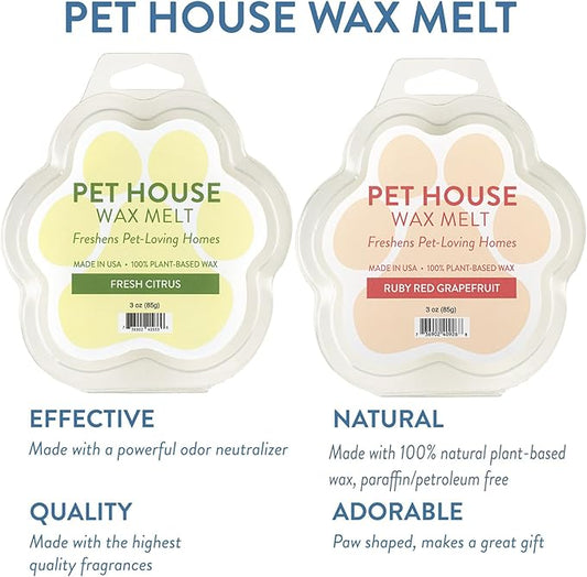 One Fur All Pet House Wax Melts - Fresh Citrus/Ruby Red Grapefruit Pack of 2 - Pet Odor Eliminating Wax Melts - Long-Lasting Scented Wax Melts - Pet-friendly Wax Melts - Natural Wax Melts