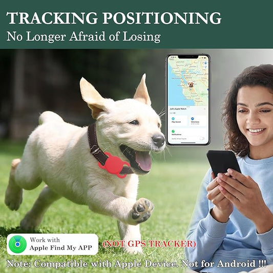 Pet Tracker for Dogs and Cats, Smart Location Tracker, MFi Certificated Tracking Device, Waterproof Bluetooth, No Monthly Fee, Works with Find My, Not GPS Tracker (iOS Only) (Red)