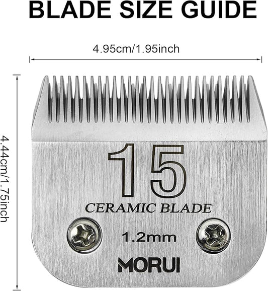 15 Cut Length 3/64"(1.2mm) Detachable Ceramic Pet Dog Clipper Blades Compatible with Most Andis,Oster A5 Wahl KM Series Clippers