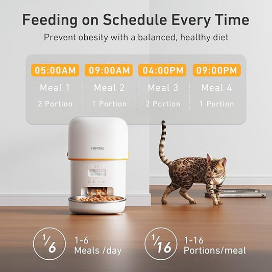 Automatic Cat Feeders - 3L Cat Food Dispenser Easy to Use, Timed Automatic Pet Feeder with Over 180-day Battery Life, 1-6 Meals Dry Food Programmable Portion Control Also for Dogs