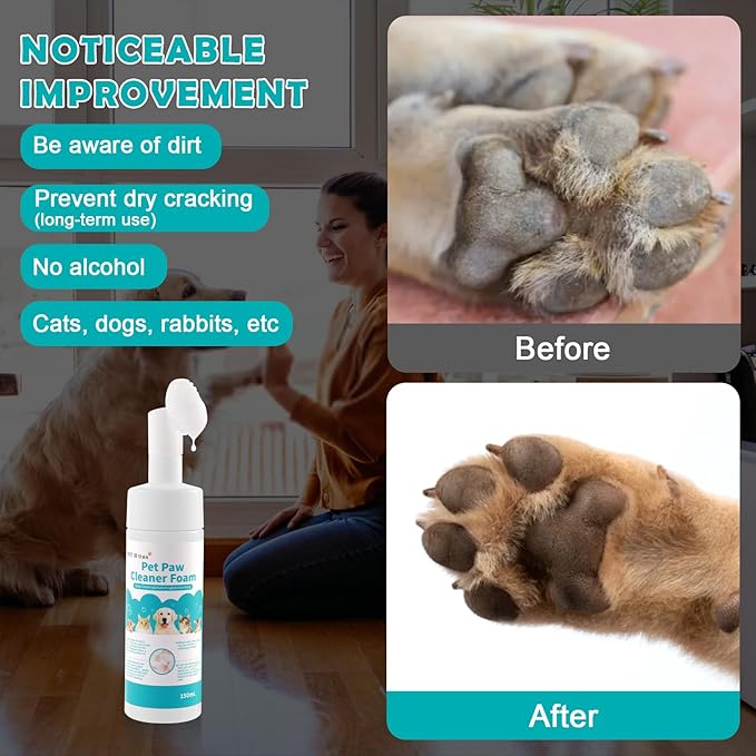 Paw Cleaner for Dogs and Cats,Pet Paw Foam Brush-Clean Paws,Cleaning Brush-Moisturizing to Prevent Dry Cracking,Odor Control,Rinse Free,Simple &Quick