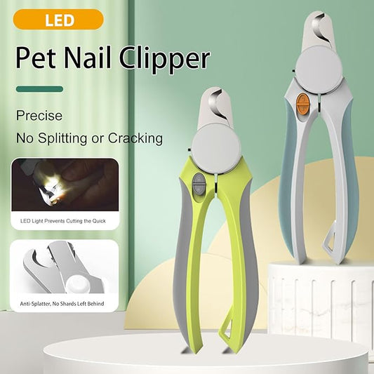 Cat Nail Clippers, EliaValth LED Dog Nail Clippers, Dog Nail Trimmers, Nail Grinder and Toenail Clippers for Thick Nails, Grooming Tool with Ergonomic Handle, Suitable for Small and Large Pets Green