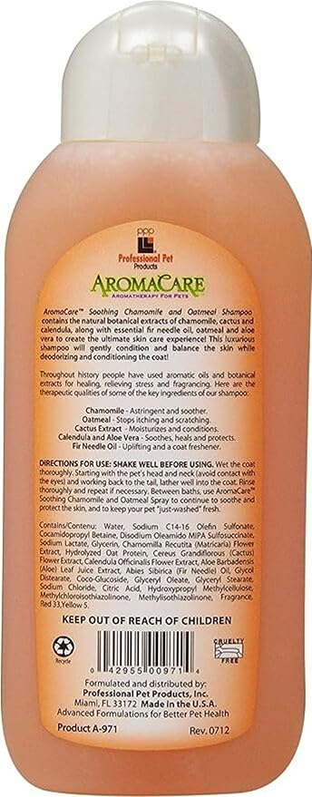 PPP AromaCare Chamomile Shampoo for Sensitive Dogs - Nourishes & Moisturizes Fur & Coat - Chamomile & Oatmeal - 13.5 fl oz