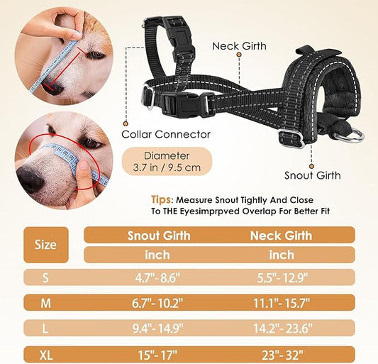 SlowTon Soft Dog Muzzle, Adjustable Padded Nylon Muzzle for Large Medium Dogs Anti Chewing Barking Biting, Allow Dog Pant & Drink(Black,Small