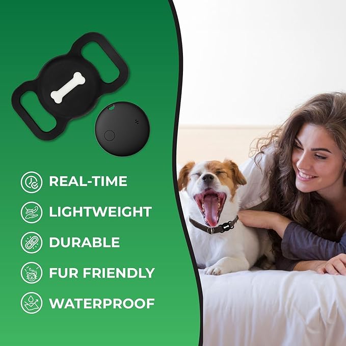 Smart Pet Tracker, Dog Tracker with Collar Holder, Smart Tag for Seamless Location Tracking, No Monthly Fee MFi Certificated, Work with Find My, No GPS Tracker, iOS Only, Black
