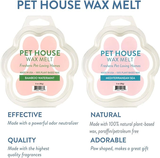 One Fur All Pet House Wax Melts - Bamboo Watermint/Mediterranean Sea Pack of 2 - Odor Eliminating, Long-Lasting Scented, Pet-Friendly Natural Wax Melts