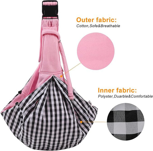 Surblue Dog Sling Carrier Bag with Hands Free Reversible Belts,Safe Comfortable Adjustable Crossbody Shoulder Outdoor Travel Pet Tote Suitable for Small Pet Cat Puppy up to 12 lb (New) (Buckle Pink)