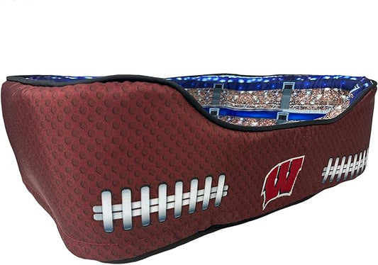 NCAA Wisconsin Badgers Stadium Dog Bed, Pet Pillow Bed for Dogs, Sporty Football Dog Bed and Lounge Cushion