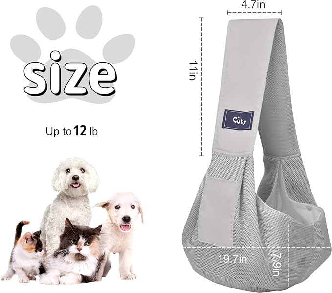 CUBY Dog and Cat Sling Carrier, Hands Free Reversible Pet Papoose Bag, Soft Pouch Adjustable, Suitable for Puppy Cats for Outdoor Travel (Grey Mesh, one Size mesh)
