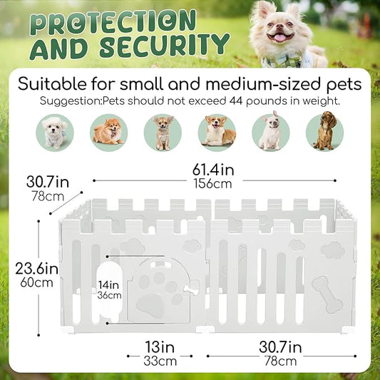 Dog Playpen with Door, 6-Panel 24" Indoor Cat Puppy Playpen, Strong Plastic Small Pet Safety Fence Dog Pen, Non-Slip and Secure Pet Gate, White