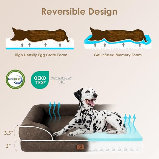 EHEYCIGA Orthopedic Dog Bed for Medium Dogs, Waterproof Memory Foam Medium Dog Beds with Sides, Non-Slip Bottom and Egg-Crate Foam Medium Dog Couch Bed with Washable Removable Cover, Brown