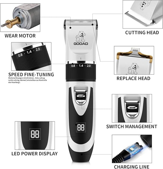 Dog Clippers Grooming Kit and Paw Trimmer,Cordless,Low Noise, Electric Quiet,Rechargeable, Pet Hair Clippers for Thick Coats, Dog Trimmer Grooming, Shaver for Small and Large Dogs Cats