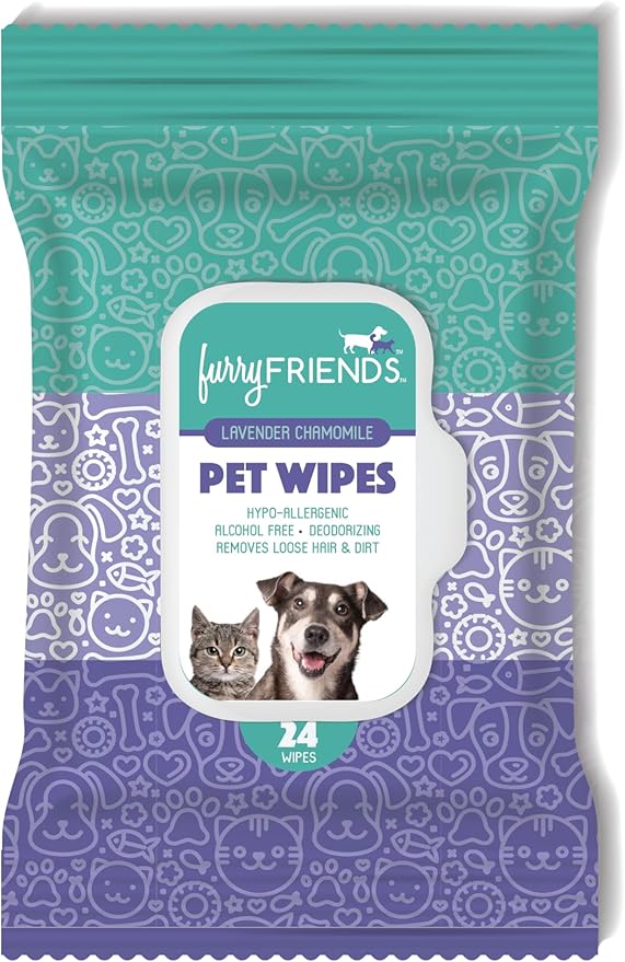 FurryFriends Pet Wipes | Lavender Chamomile Scented | Hypo-allergenic | Alcohol Free| Deodorizing | Removes Loose Hair & Dirt | Incredibly Clean | 4 Pack