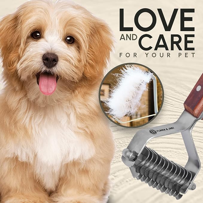 Flamia & Jabz Undercoat Rake for Dogs & Cats, Dematting Grooming Stripper Tool (12 Blades)