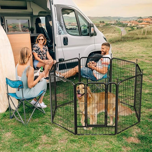 PawGiant Dog Fence Playpen 40” Indoor Outdoor for Small/Medium/Large Dogs, Metal Pet Puppy Cat Exercise Fencing Gate Crate Cage Outside RV, Camping, Yard, Garden