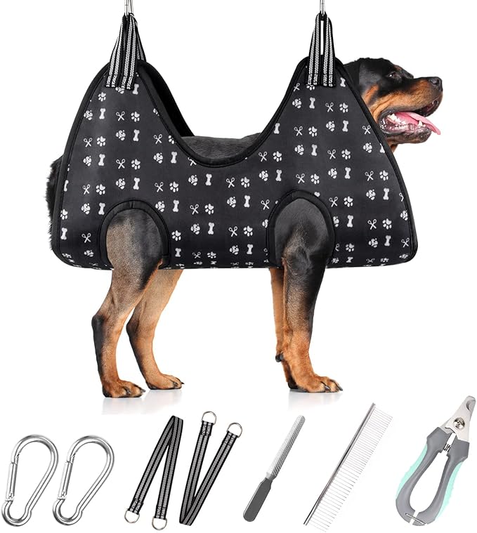 Pet Dog Grooming Hammock Harness for Nail Trimming (XXL 120lb), Dog Sling for Cutting Nail, Dog Hanging Holder Hanger for Clipping Nail with Nail Clippers, Nail File, Pet Comb