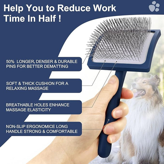 Slicker Dog Grooming Brush and Comb for Goldendoodle Poodle Doodle- Dog Slicker Brush for Long Haired Dogs- Good For Daily Brushing- Detangle & Undercoat
