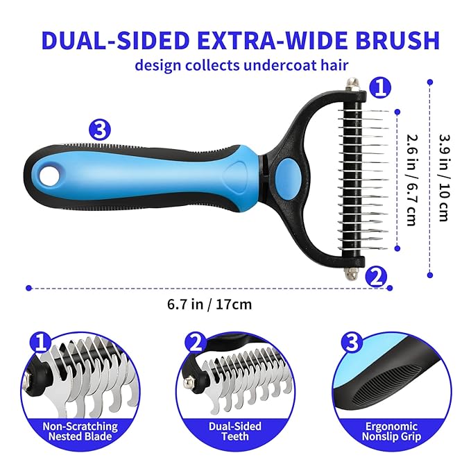 TAN.G Pet Deshedding Brush,2 Sided Undercoat Rake for Dogs & Cats,Dog Grooming Rakes Tools for Mats & Tangles Removing,Effectively Reduces Shedding by up to 95% for Short Medium and Long Pet Hair