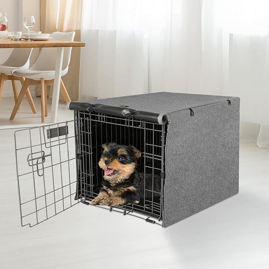 X-ZONE PET Double Door Dog Crate Cover - Polyester Pet Kennel Cover (Fits 24 30 36 42 48 inches Wire Crate) (24 Inch, Grey)