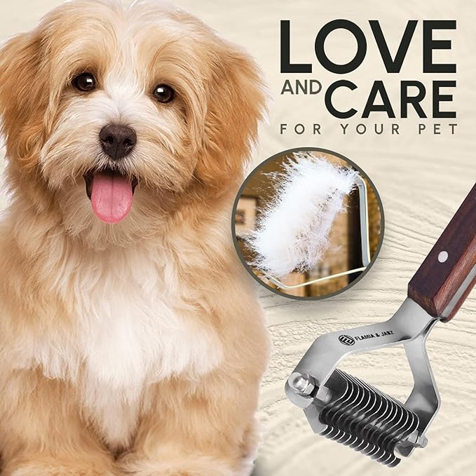 Flamia & Jabz Undercoat Rake for Dogs & Cats, Dematting Grooming Stripper Tool (14 Blades)