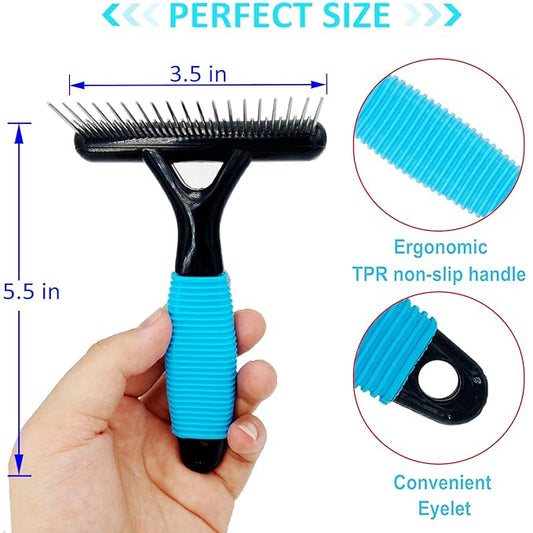 Undercoat Rake for Dogs, Designed for Breeds with Medium to Long Undercoats,Long & Short Stainless Steel Teeth, Safe Dematting Comb for Easy Mats & Tangles Removing