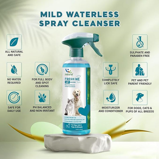 Natural Remedies Fresh Me Up Bloom Waterless Spray Cleanser for Dogs and Cats - Dry Shampoo- Grooming Bath Supplies- Pet Deodorizer, Lick Safe, Hypoallergenic & Sulphate Free, All Breeds,14.20 fl. oz.