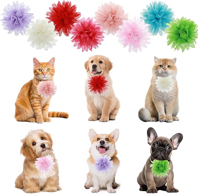 8 Pcs Dog Collar Flowers Pet Collar Flowers Dog Collar Charms Dog Bows Girl Dog Accessories Dog Bows with Rubber Bands