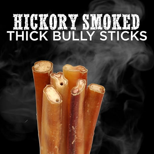 Best Bully Sticks Premium Hickory Smoked 100% Natural Thick 6 Inch Bully Sticks for Dogs - Odor Free with Smoky Aroma - No Additives Free-Range Grass-Fed Beef, Grain-Free Dog Chews - 5 Pack