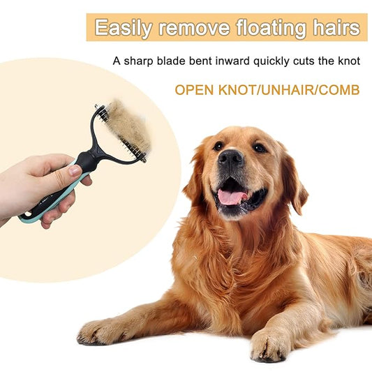 Dog Brush - Pet Dematting and Undercoat deshedding rake - Stainless Steel Grooming Comb For Dogs Cats furry pets large or medium remove knots tangles in long fur hair