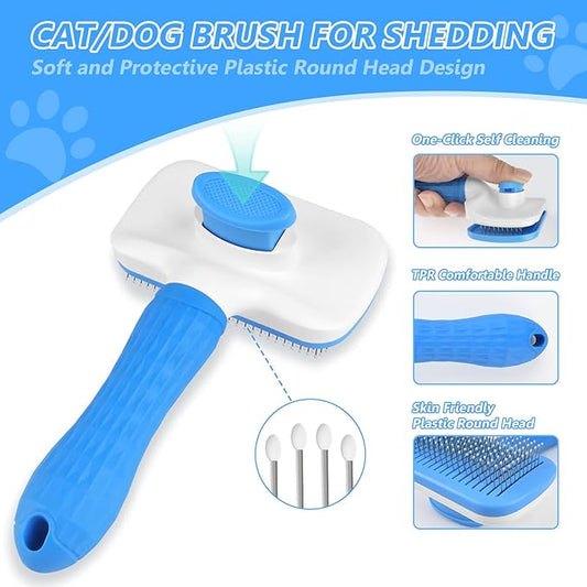 5 Piece Dog Grooming Kit -Undercoat Comb Dog Brush for Shedding,Self Cleaning Slicker Brush,Dog Nail Clippers,Bath Brush,Professional Pet Grooming Tools for All Breeds -Gentle & Easy to Use