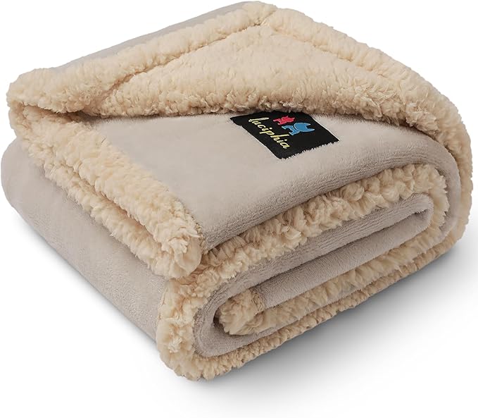 Waterproof Pet Blanket, Liquid Pee Proof Dog Blanket for Sofa Bed Couch, Reversible Sherpa Fleece Furniture Protector Cover for Small Medium Large Dogs Cats, Grey White Large(65" x 57")