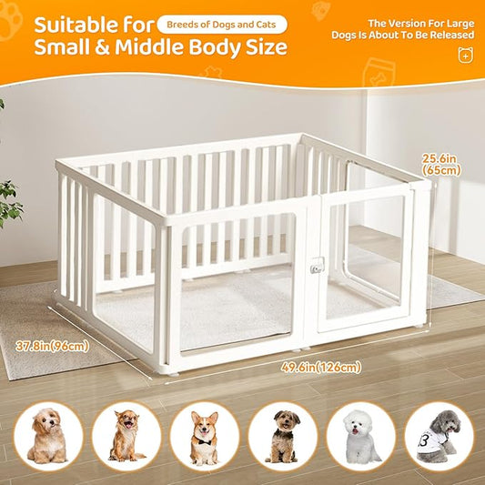 Dog Fence Pet Playpen, Clear Dog Playpen, Easy to Install and Remove Dog Playpen and Kennel Playpen, Suitable for Dogs, Cats, Rabbits, Indoor pet playpen with Transparent Panels(10 Panel)