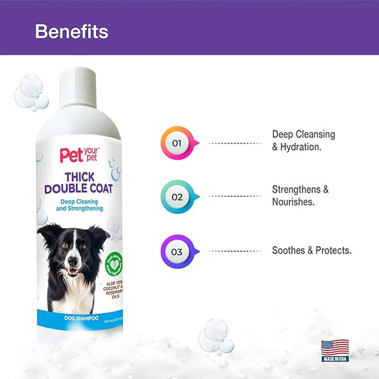 Natural Dog Shampoo for Thick Coats – Deep Cleaning Wash with Aloe, Coconut & Rosemary Oil – Deodorizing for Golden Retrievers, Huskies & German Shepherds – 16 oz
