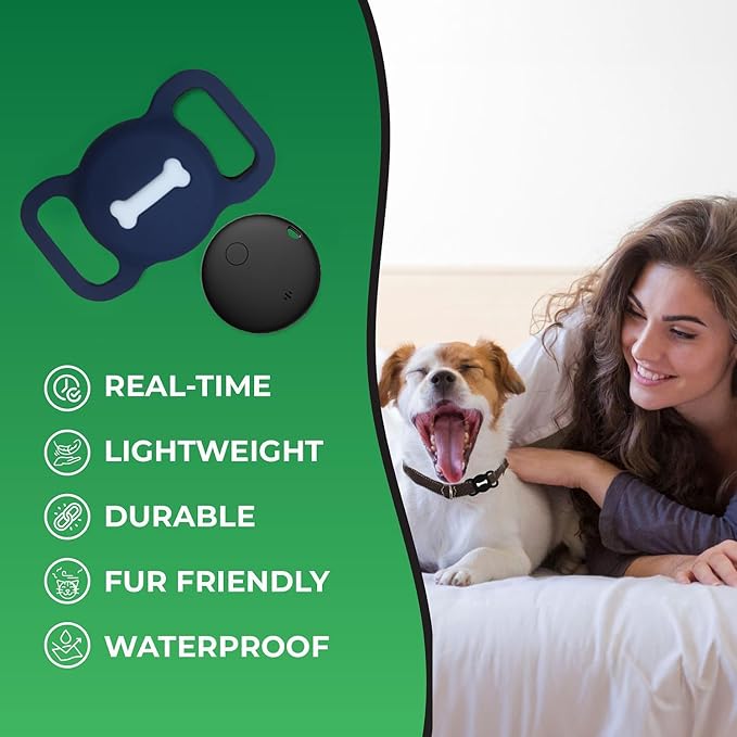 Smart Pet Tracker, Dog Tracker with Black Collar Holder, Smart Tag for Seamless Location Tracking, No Monthly Fee, MFi Certificated, Work with Find My, No GPS Tracker, iOS Only(Midnight Blue)