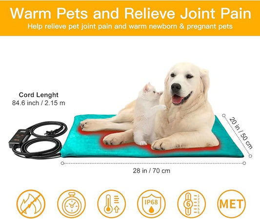 Toozey Pet Heating Pad, 6 Adjustable Temperature Dog Cat Heating Pad with Timer, Indoor Pet Heating Pads for Cats Dogs with Chew Resistant Cord, Electric Pads for Dogs Cats, Pet Heated Mat