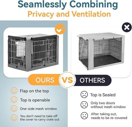PETSFIT Dog Kennel Cover,36 Inch Crate Cover for Wire Dog Crate, Double Doors, Mesh Window, Flap On The Top and Back is Detachable, Dog Crate Cover Grey