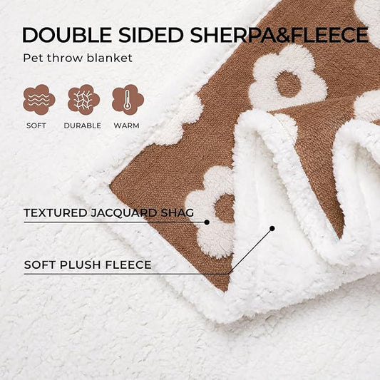 Luciphia Waterproof Dog Cat Blanket Fluffy Thick Fleece Pet Blanket,Washable Double Sided Sherpa Calming Blankets Flower Print Blankets for Medium Large Dogs Cats(Khaki,67x57 inches)
