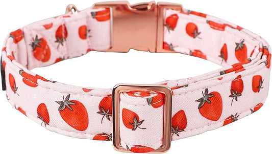 Lionet Paws Dog Collar, Comfortable Adjustable Cute Collar with Metal Buckle for Male Female Dogs Gift, Strawberry Pattern, Medium, Neck 13.5-22 inches