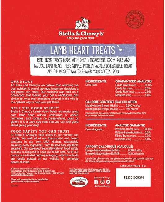 Stella & Chewy's Freeze-Dried Raw Single Ingredient Lamb Heart Treats, 3 oz. Bag