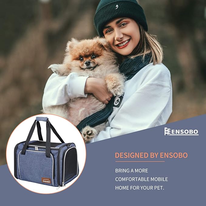 Dog Carrier, ENSOBO Cat Carrier Pet Travel Carrier Bag Airline Approved Folding Fabric Pet Carrier for Small Dogs Puppies and Medium Cats, w/Locking Safety Zippers