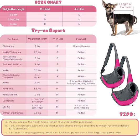YUDODO Pet Dog Sling Carrier Mesh Hand Free Adjustable Dog Satchel Carrier Bag Papoose Crossbody for Small Medium Dog Cat Rabbit (M(up to 10 lbs), Pink)