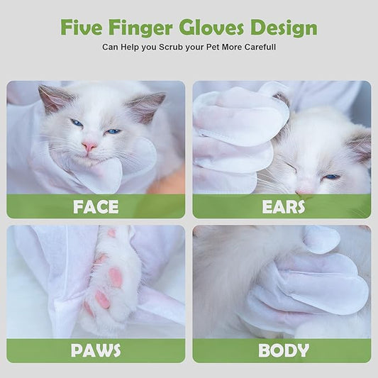 Pet Grooming Glove - Gentle Deshedding Brush Glove, Pet Bathing Wipes - Enhanced Five Finger Design - Daily Care and Traveling - Perfect for Dog & Cat with Long & Short Fur (7pcs/1-Pack)