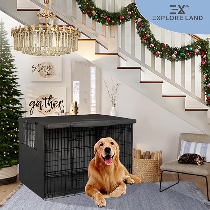 Explore Land 24 inches Dog Crate Cover Heavy Duty Polyester Pet Kennel Sunshade Universal Fit for Wire Cage (Black)