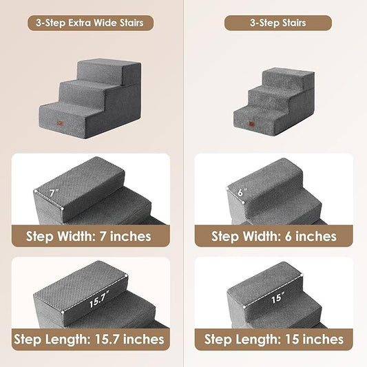 EHEYCIGA Dog Stairs for Small Dogs 16.5”H, 3-Step Extra Wide Dog Steps for Couch Sofa and Chair, Pet Steps for Small Dogs and Cats, Non-Slip Balanced Dog Indoor Ramp, Grey